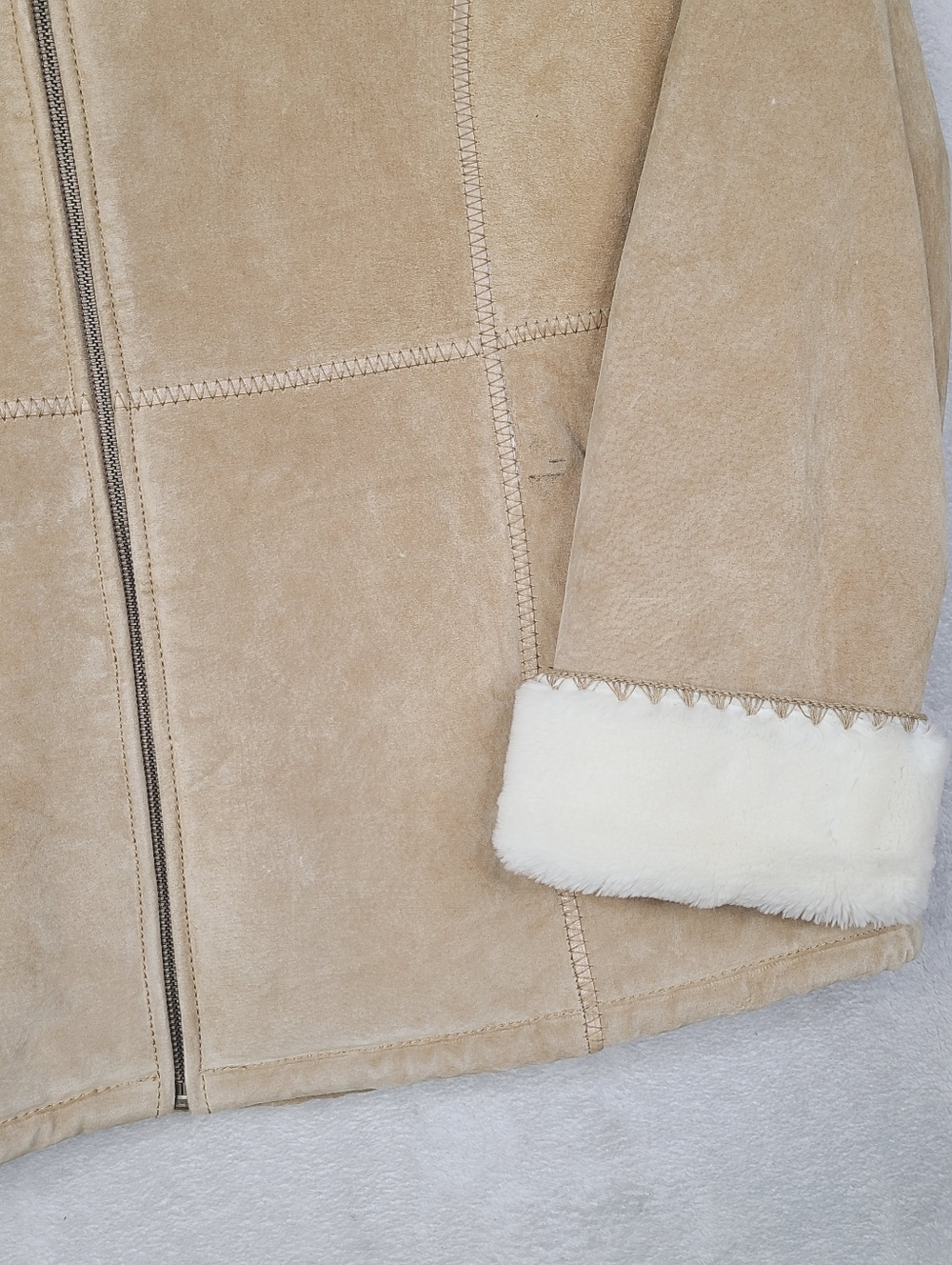 Vintage Fabio Penny Lane Suede Leather Coat Jacket Womens Large Tan Beige Lined - Picture 11 of 16